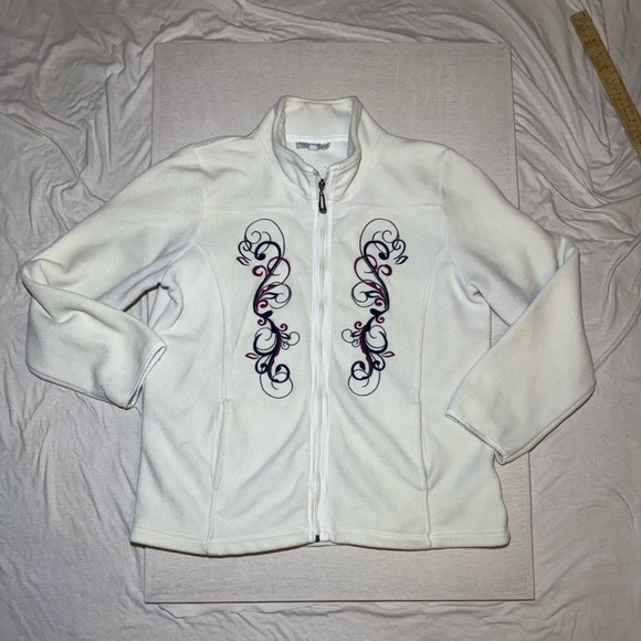 Women's White Fleece Jacket with Embroidery - Picture 1 of 4